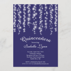 Elegantes blaues Funkelnlichter Quinceañera Party Einladung