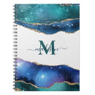 Elegantes blaues Geode-Achat-Monogramm-Gold-Glitte Notizblock