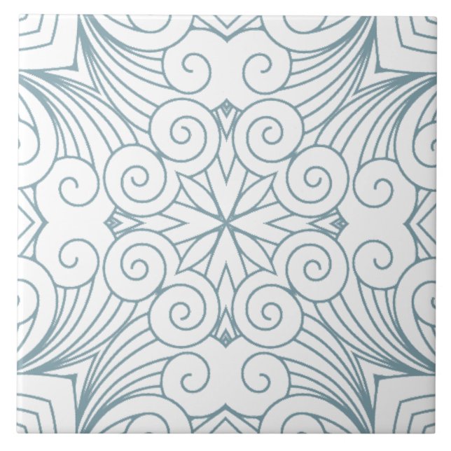 Elegantes Blaues geometrisches Mandala-Muster Fliese (Vorderseite)