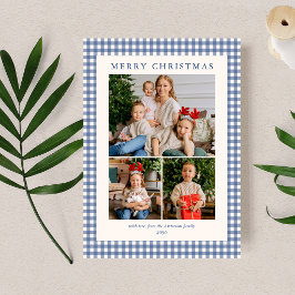 Elegantes Blaues Gingham-Karo 3 Foto Weihnachten
