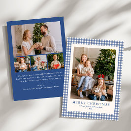 Elegantes blaues Gingham-Karo-Weihnachten mit 5 Fo Feiertagskarte
