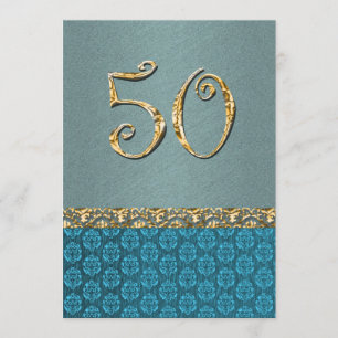 Elegantes blaues Gold 50. Damask JEDES ALTER Einladung