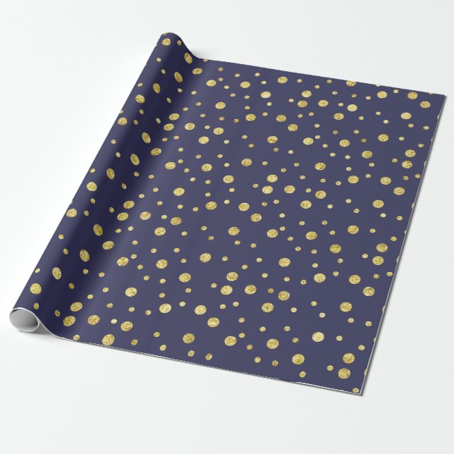 Elegantes blaues, goldfarbenes, schicke Dots-Umsch Geschenkpapier (Ungerollt)
