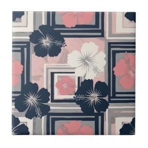 Elegantes Blaues Hibiskus-Blumenmuster (10) Fliese