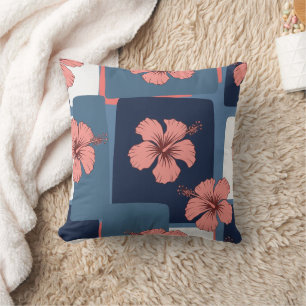 Elegantes blaues Hibiskus-Blumenmuster (11) Kissen