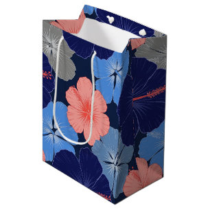 Elegantes blaues Hibiskus-Blumenmuster (11) Mittlere Geschenktüte