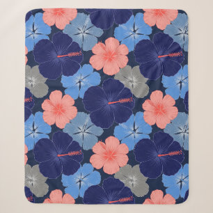 Elegantes Blaues Hibiskus-Blumenmuster (11) Sherpadecke