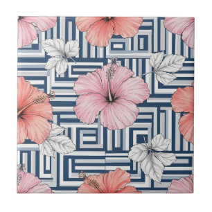 Elegantes blaues Hibiskus-Blumenmuster (12) Fliese