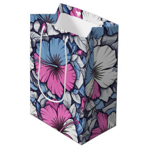Elegantes blaues Hibiskus-Blumenmuster (12) Mittlere Geschenktüte