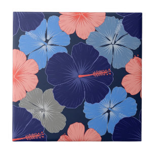 Elegantes blaues Hibiskus-Blumenmuster (13) Fliese