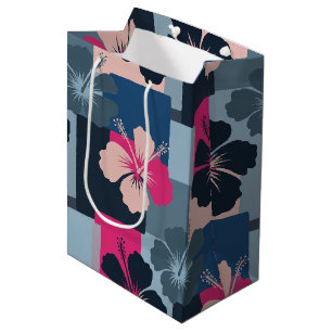 Elegantes blaues Hibiskus-Blumenmuster (13) Mittlere Geschenktüte