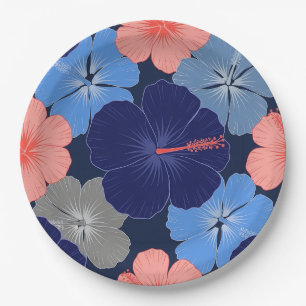 Elegantes blaues Hibiskus-Blumenmuster (13) Pappteller