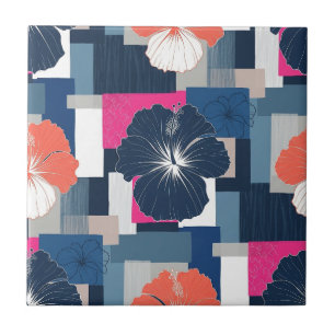 Elegantes blaues Hibiskus-Blumenmuster (14) Fliese