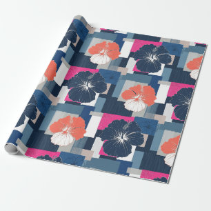 Elegantes blaues Hibiskus-Blumenmuster (1) Geschenkpapier