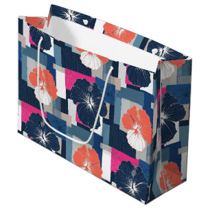 Elegantes Blaues Hibiskus-Blumenmuster (1) Große Geschenktüte