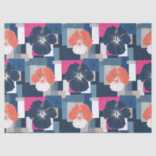 Elegantes blaues Hibiskus-Blumenmuster (1) Seidenpapier