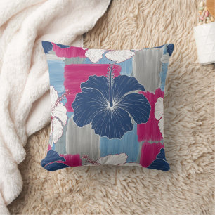 Elegantes blaues Hibiskus-Blumenmuster (2) Kissen