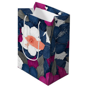 Elegantes blaues Hibiskus-Blumenmuster (2) Mittlere Geschenktüte