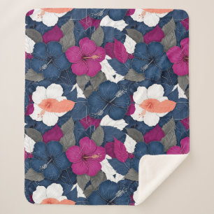 Elegantes blaues Hibiskus-Blumenmuster (2) Sherpadecke