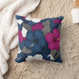 Elegantes blaues Hibiskus-Blumenmuster (3) Kissen