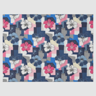 Elegantes blaues Hibiskus-Blumenmuster (4) Seidenpapier