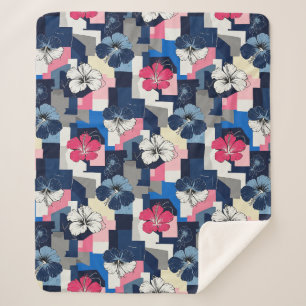 Elegantes Blaues Hibiskus-Blumenmuster (4) Sherpadecke