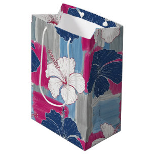 Elegantes blaues Hibiskus-Blumenmuster (5) Mittlere Geschenktüte