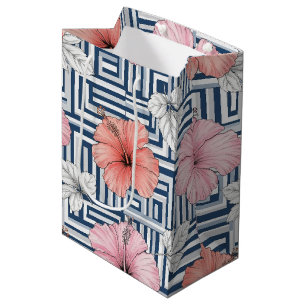 Elegantes blaues Hibiskus-Blumenmuster (6) Mittlere Geschenktüte