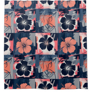 Elegantes blaues Hibiskus-Blumenmuster (7) Duschvorhang