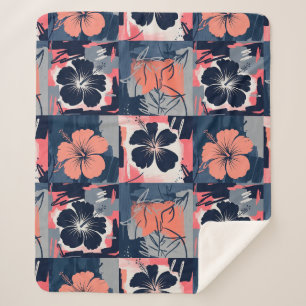 Elegantes Blaues Hibiskus-Blumenmuster (7) Sherpadecke