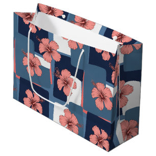 Elegantes blaues Hibiskus-Blumenmuster (8) Große Geschenktüte