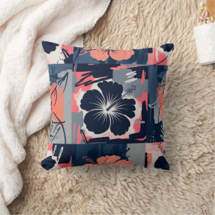 Elegantes blaues Hibiskus-Blumenmuster (9) Kissen
