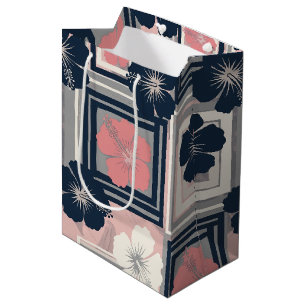 Elegantes blaues Hibiskus-Blumenmuster (9) Mittlere Geschenktüte