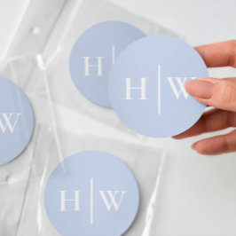 Elegantes blaues Hochzeitsmonogramm Runder Aufkleber