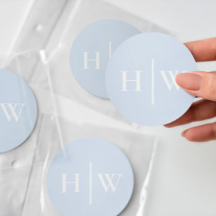 Elegantes blaues Hochzeitsmonogramm Runder Aufkleber