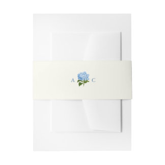 Elegantes blaues Hortensien-Hochzeitsmonogramm Einladungsbanderole