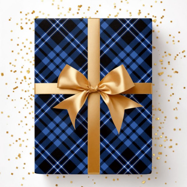 Elegantes blaues Karomuster Geschenkpapier (Elegant Blue Plaid Pattern Wrapping Paper)