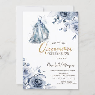 Elegantes blaues Kleid Blaue Rosen Quinceañera Einladung