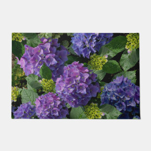 Elegantes blaues lila Magenta grünes Hydrangea Fußmatte
