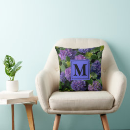 Elegantes blaues lila Magenta grünes Hydrangea Kissen
