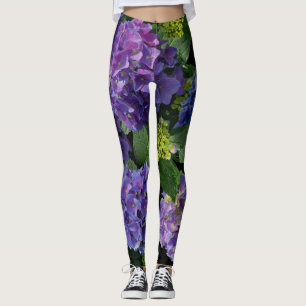 Elegantes blaues lila Magenta grünes Hydrangea Leggings