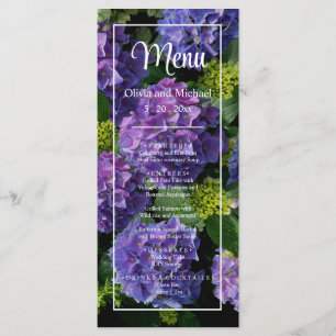 Elegantes blaues lila Magenta grünes Hydrangea Menükarte