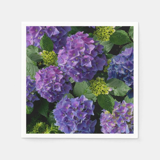 Elegantes blaues lila Magenta grünes Hydrangea Serviette (Vorderseite)
