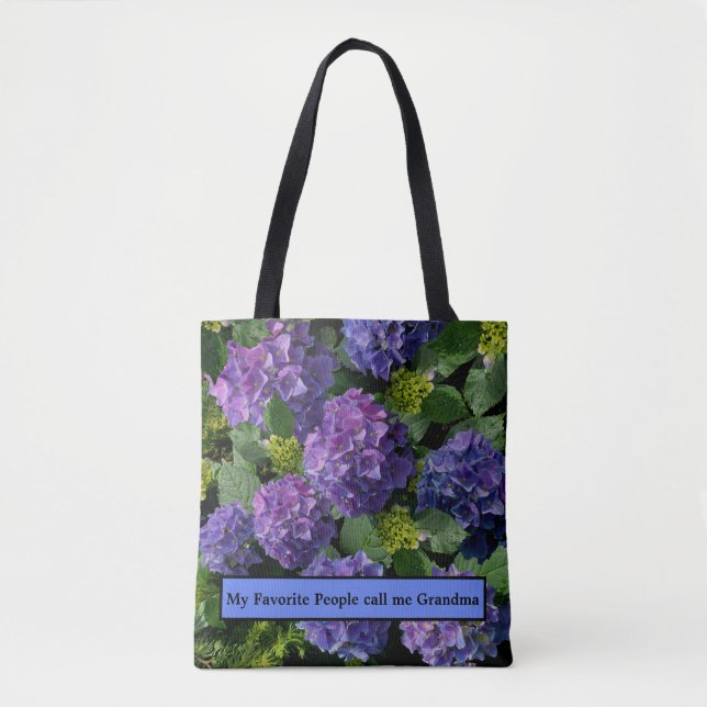 Elegantes blaues lila Magenta grünes Hydrangea Tasche (Vorderseite)