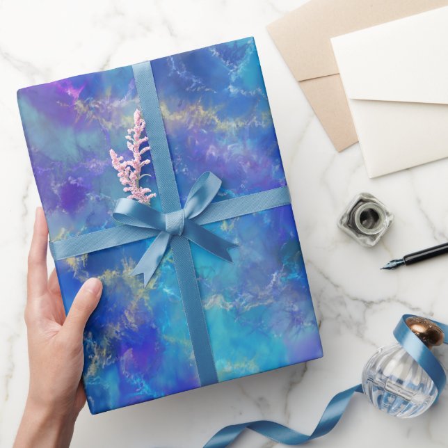 Elegantes blaues, Lila und goldenes Marmormuster Geschenkpapier (Schenken)