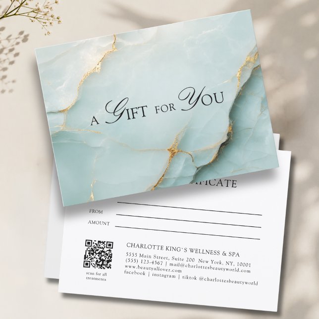 Elegantes blaues Marmor-QR-Code-Geschenkgutschein (A Gift for You! Blue Gold Marble QR Code Gift Certificate)