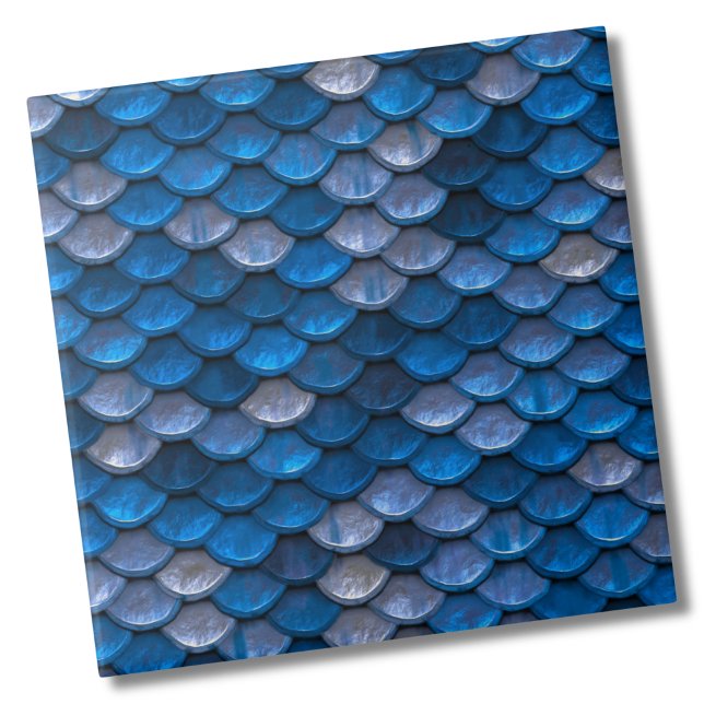 Elegantes blaues Metallic-Muster Fliese (Stylish Metallic Blue Mermaid Fish Scales Pattern ceramic tile)