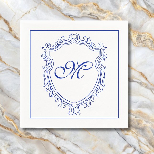 Elegantes blaues Monogramm-Initial  Serviette (Von Creator hochgeladen)