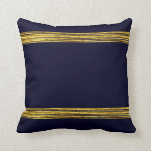 Elegantes, blaues Muster, horizontale Goldlinien Kissen