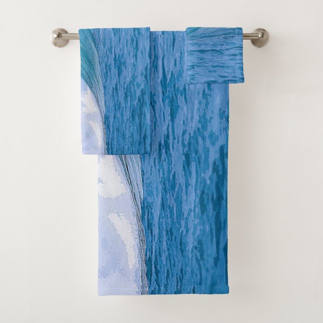 Elegantes blaues Ozean Waves Akryllisches Kunstwer Badhandtuch Set (Insitu)